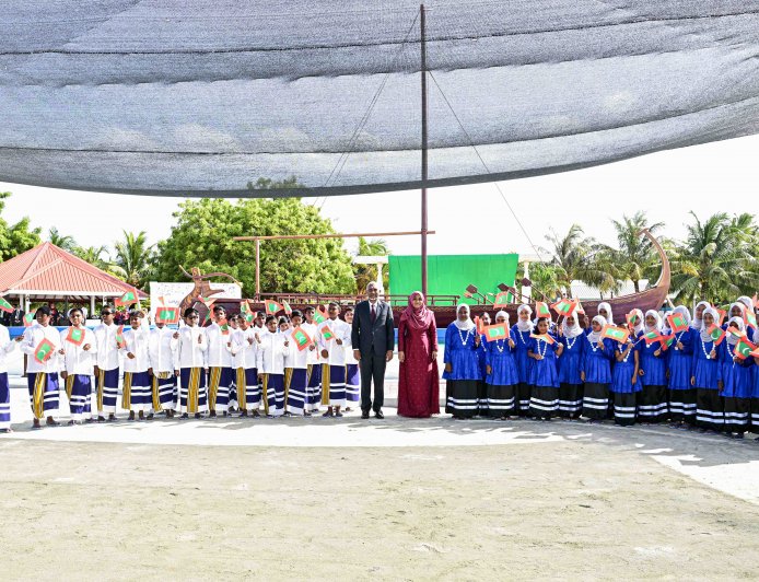 President and First Lady arrive in Utheemu for National Day celebrations