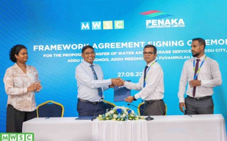 ފުވައްމުލައް އަދި އައްޑޫގެ ފެނާއި ނަރުދަމާގެ ޚިދުމަތް އެމްޑަބްލިއުއެސްސީއާ ހަވާލުކުރުމުގެ އެއްބަސްވުމުގައި ސޮއިކޮށްފި