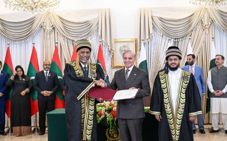 އިސްލާމްއާބާދުގައި ހުންނަ އިންޓަރނޭޝަނަލް އިސްލާމިކް ޔުނިވަރސިޓީއިން، ރައީސުލްޖުމްހޫރިއްޔާއަށް ޕޮލިޓިކްސް އެންޑް އިންޓަރނޭޝަނަލް ރިލޭޝަންސްގެ ދާއިރާއިން އޮނަރަރީ ޑޮކްޓަރޭޓް އަރުވައިފި